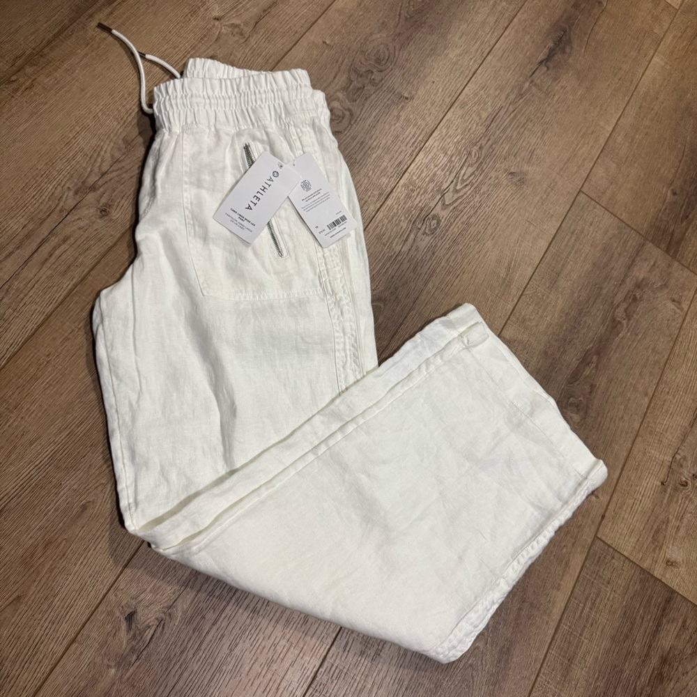 NWT ATHLETA CABO LINEN WIDE LEG PANT WHITE SZ 10